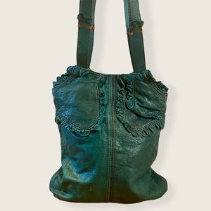Lucky brand teal green leather hobo tote bag